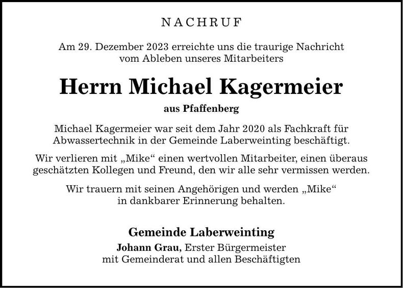 Traueranzeige Michael Kagermeier