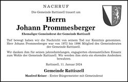 Traueranzeige Johann Prommesberger