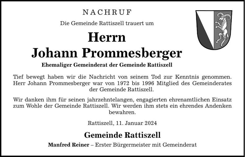 Traueranzeige Johann Prommesberger