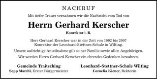Traueranzeige Gerhard Kerscher