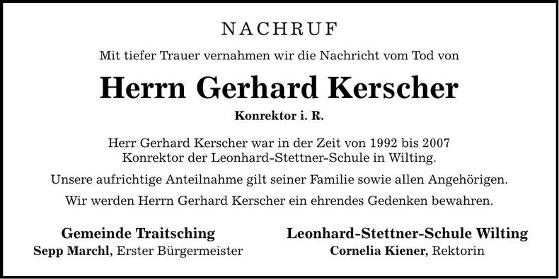Traueranzeige Gerhard Kerscher