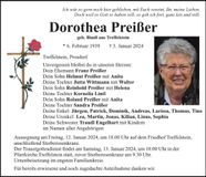 Traueranzeige Dorothea Preißer