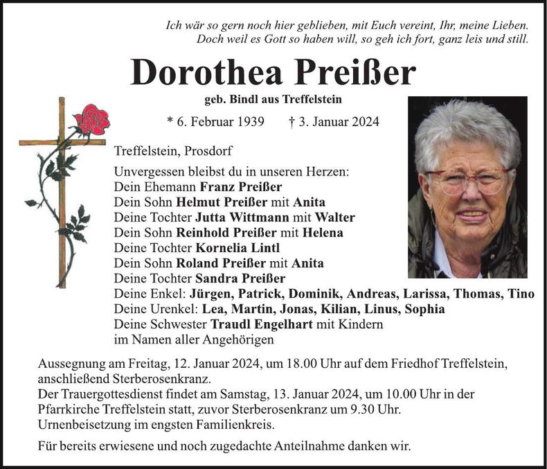 Traueranzeige Dorothea Preißer