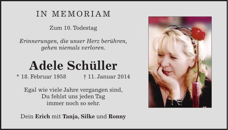 Traueranzeige Adele Schüller
