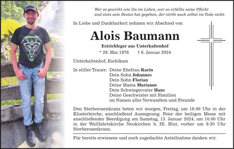 Traueranzeige Alois Baumann