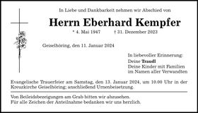 Traueranzeige Eberhard Kempfer