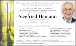 Traueranzeige Siegfried Hamann