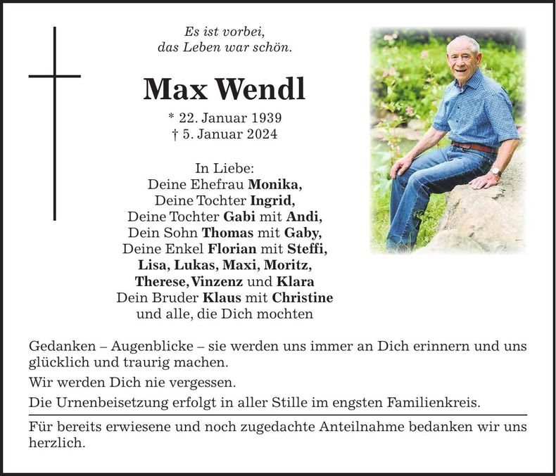 Traueranzeige Max Wendl