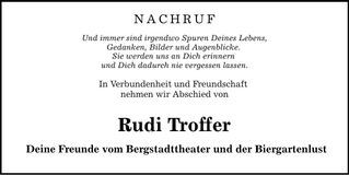 Traueranzeige Rudolf Troffer