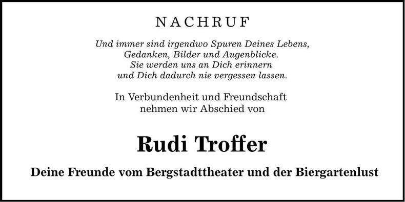 Traueranzeige Rudolf Troffer