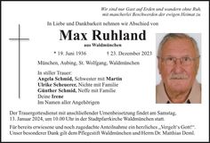 Traueranzeige Max Ruhland
