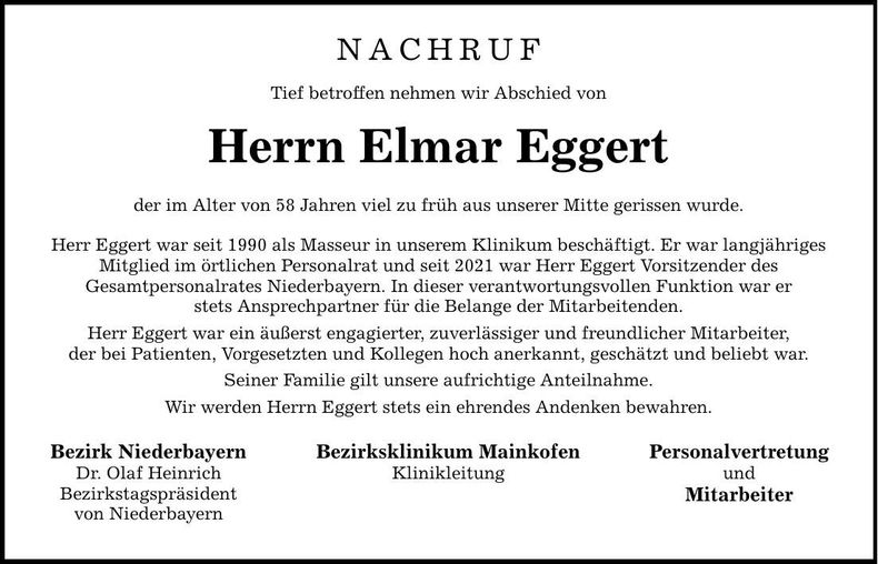 Traueranzeige ELmar Eggert