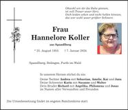 Traueranzeige Hannelore Koller