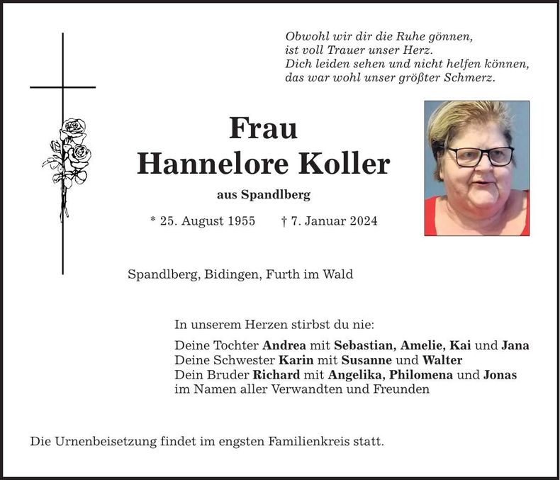 Traueranzeige Hannelore Koller