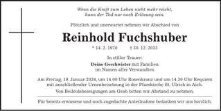 Traueranzeige Reinhold Fuchshuber