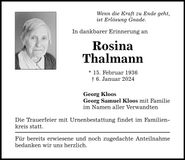 Traueranzeige Rosina Thalmann