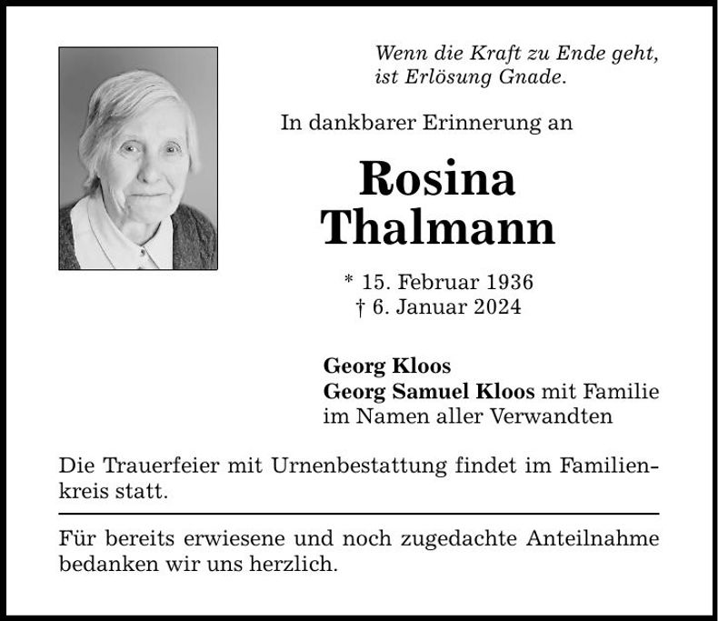 Traueranzeige Rosina Thalmann