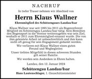 Traueranzeige Klaus Wallner