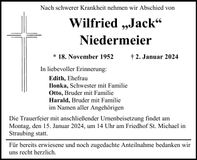 Traueranzeige Wilfried Niedermeier