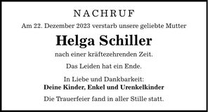 Traueranzeige Helga Schiller