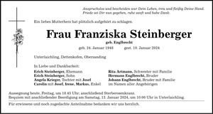 Traueranzeige Franziska Steinberger