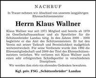 Traueranzeige Klaus Wallner