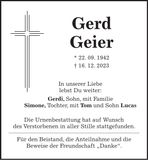 Traueranzeige Gerd Geier