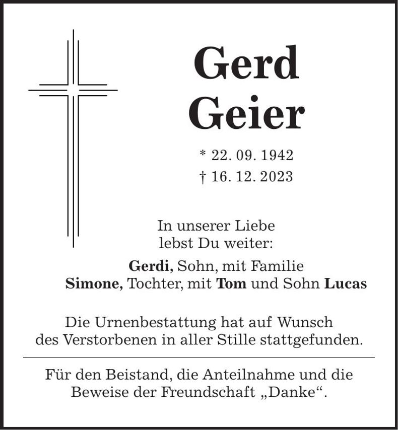 Traueranzeige Gerd Geier