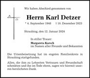 Traueranzeige Karl Detzer