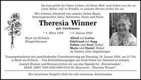 Traueranzeige Theresia Winner