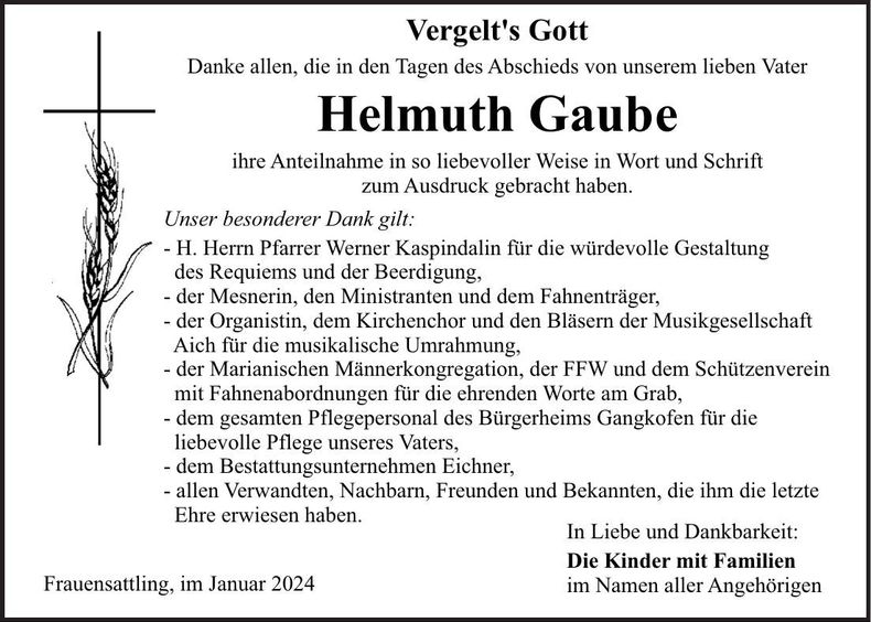 Traueranzeige Helmut Gaube