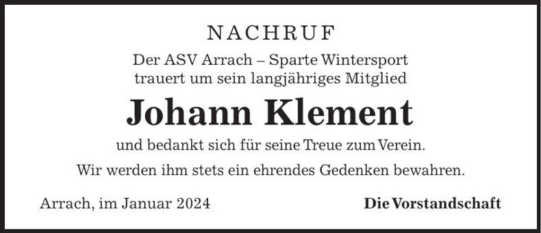 Traueranzeige Johann Klement