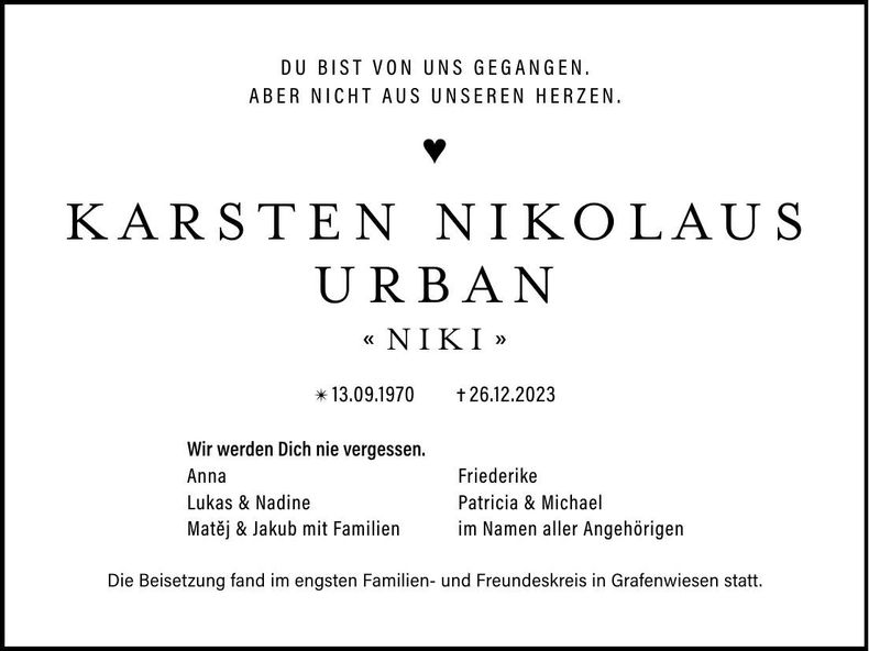 Traueranzeige Karsten Urban