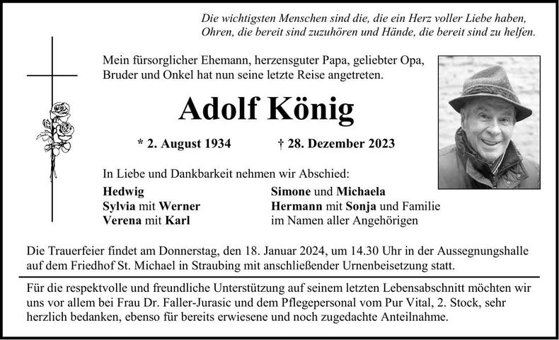 Traueranzeige Adolf König