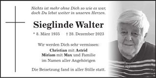 Traueranzeige Sieglinde Walter