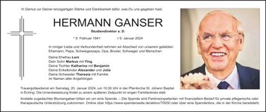 Traueranzeige Hermann Ganser