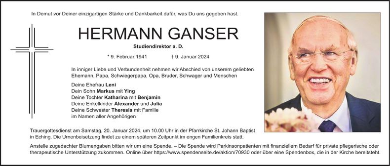 Traueranzeige Hermann Ganser