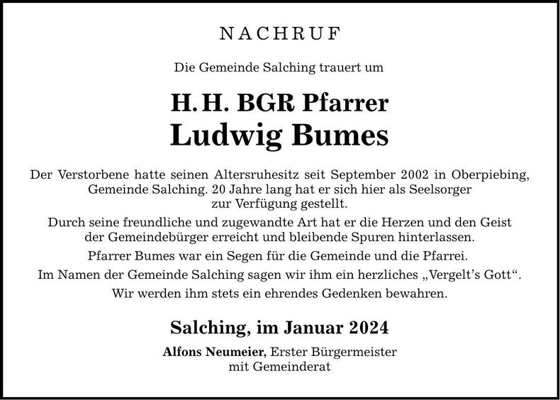 Traueranzeige Ludwig Bumes