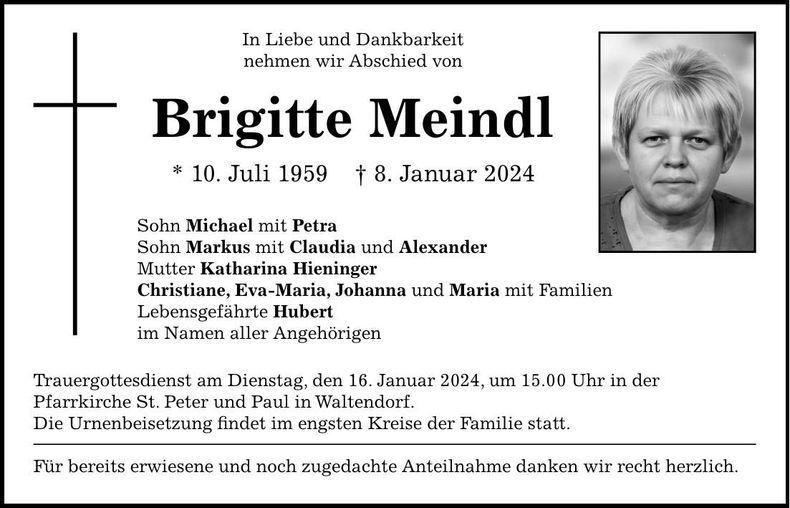 Traueranzeige Brigitte Meindl