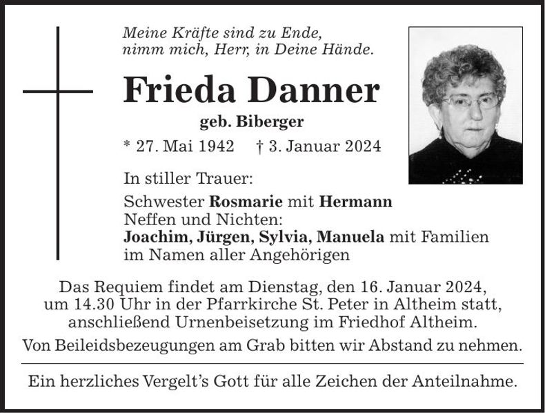 Traueranzeige Frieda Danner