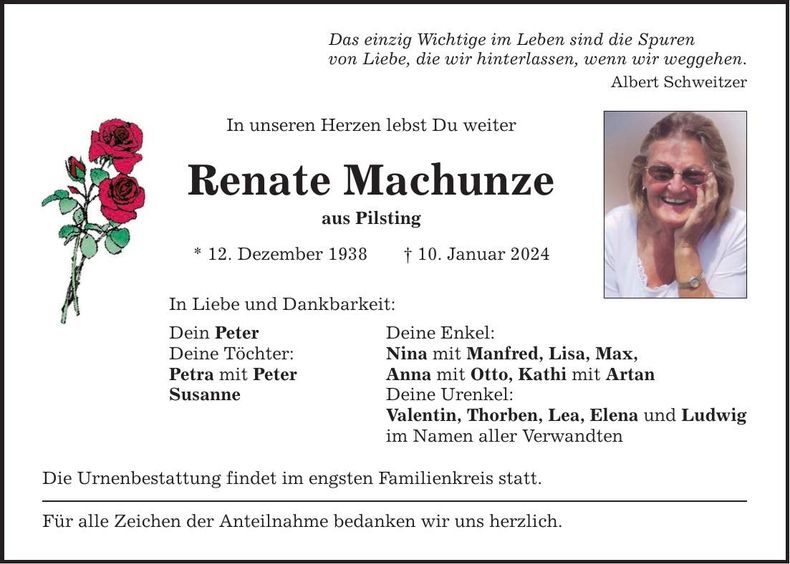 Traueranzeige Renate Machunze