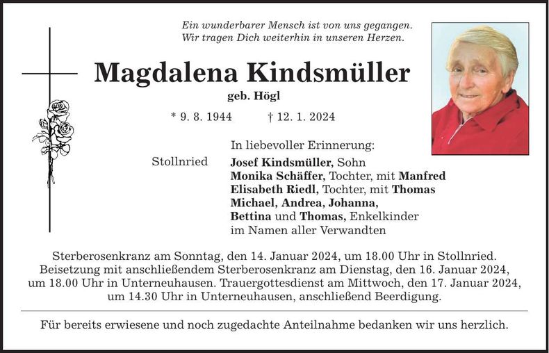 Traueranzeige Magdalena Kindsmüller