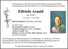 Traueranzeige Elfriede Arnold