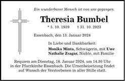 Traueranzeige Theresia Bumbel