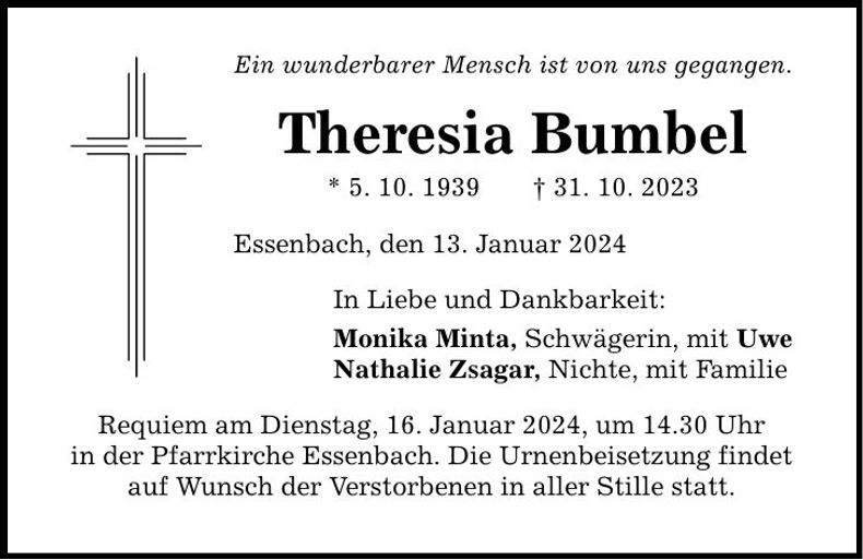 Traueranzeige Theresia Bumbel