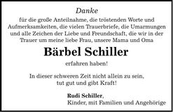 Traueranzeige Bärbel Schiller