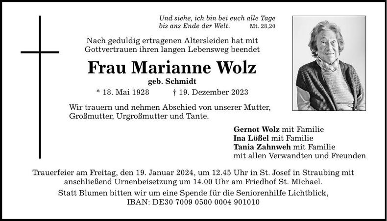 Traueranzeige Marianne Wolz
