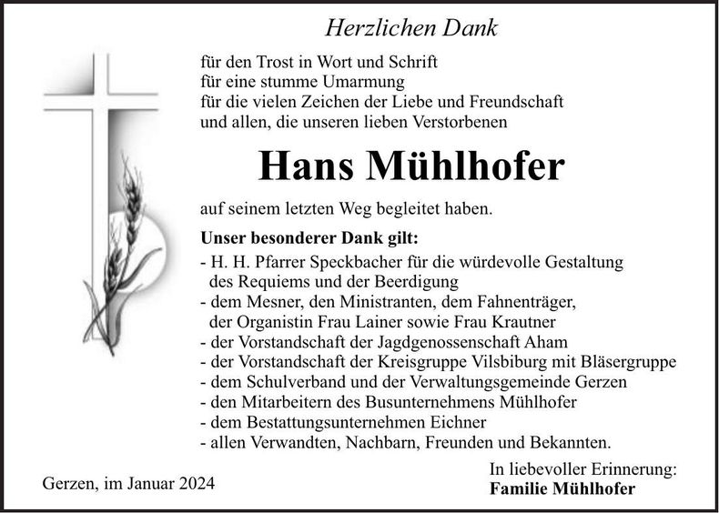 Traueranzeige Hans Mühlhofer
