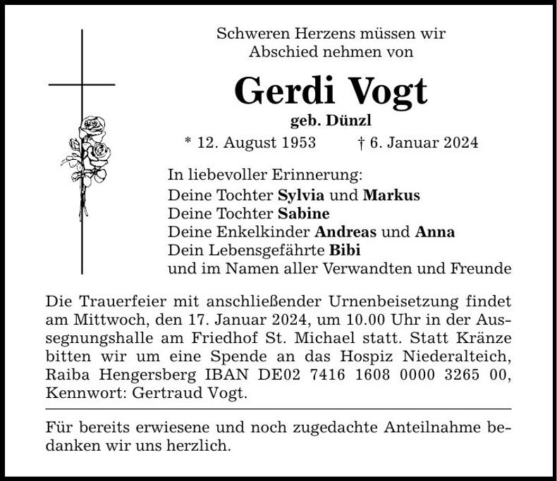Traueranzeige Gerdi Vogt