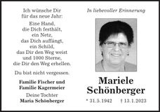 Traueranzeige Mariele Schönberger